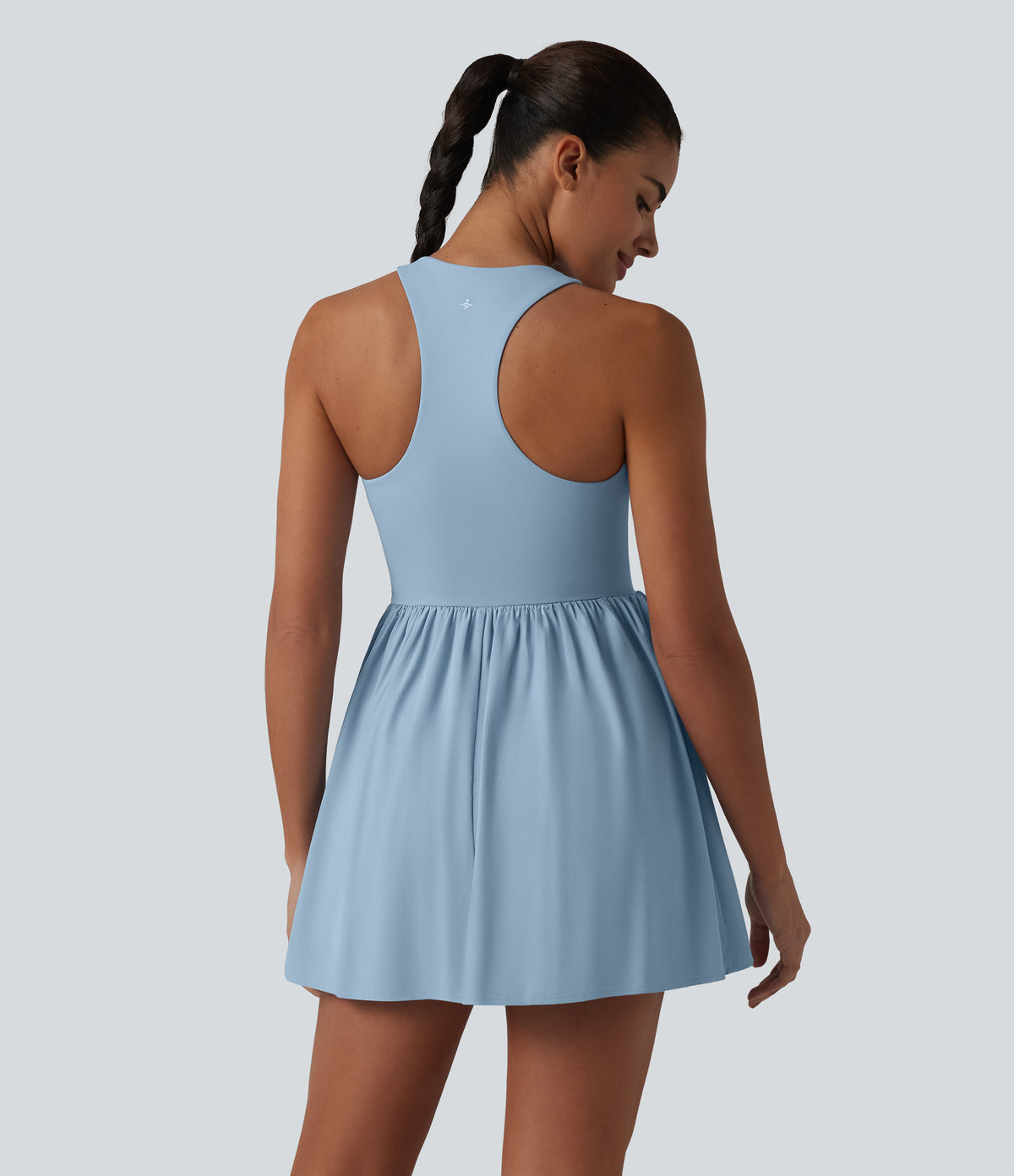 V Neck Built-in Bra Racerback 2-in-1 Quick Dry Mini Tennis Active Dress with Pockets-Edition — Angel Falls — view 2