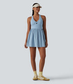 V Neck Built-in Bra Racerback 2-in-1 Quick Dry Mini Tennis Active Dress with Pockets-Edition — Angel Falls — view 8