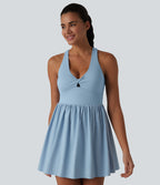 V Neck Built-in Bra Racerback 2-in-1 Quick Dry Mini Tennis Active Dress with Pockets-Edition — Angel Falls — view 4