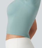 OneForm Seamless Flow V Neck Short Sleeve Built-in Bra Cropped Yoga Sports Top — Ether — view 6
