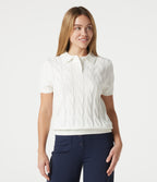 Polo Short Sleeve Cable Knit Casual Jumper — White — view 4