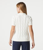 Polo Short Sleeve Cable Knit Casual Jumper — White — view 2