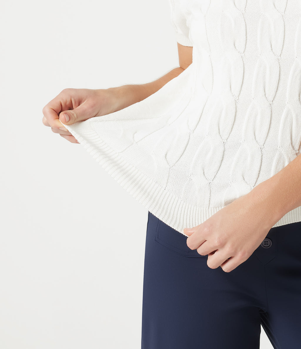 Polo Short Sleeve Cable Knit Casual Jumper — White — view 5
