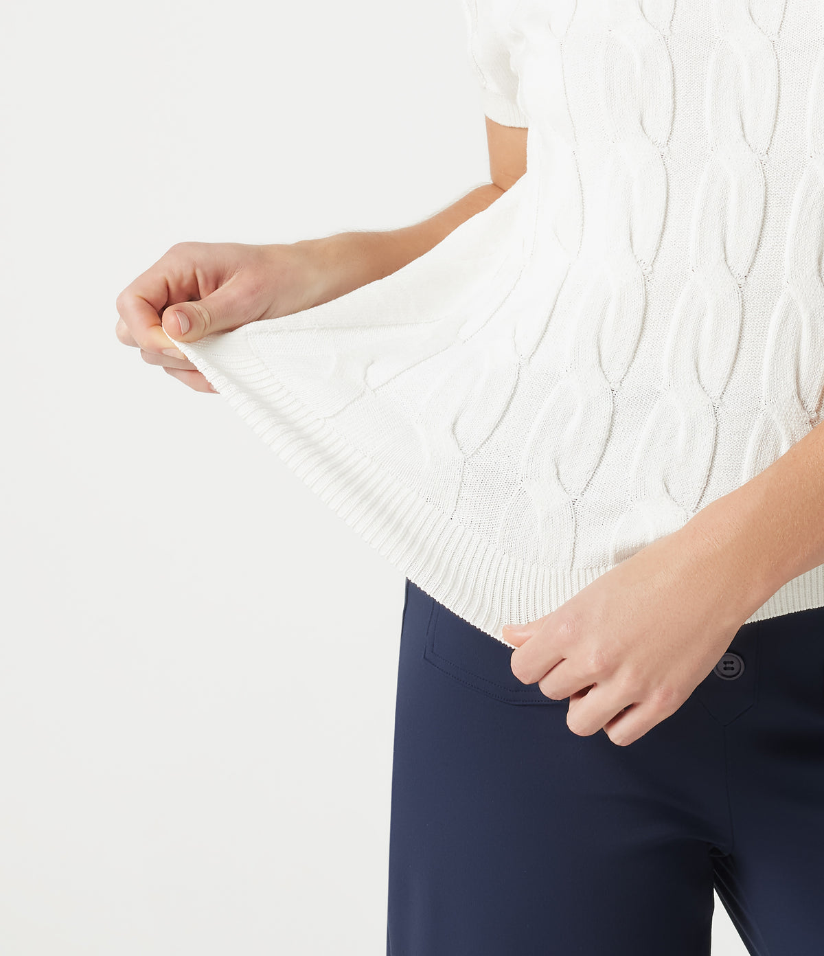 Polo Short Sleeve Cable Knit Casual Jumper — White — view 5
