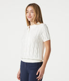 Polo Short Sleeve Cable Knit Casual Jumper — White — view 3