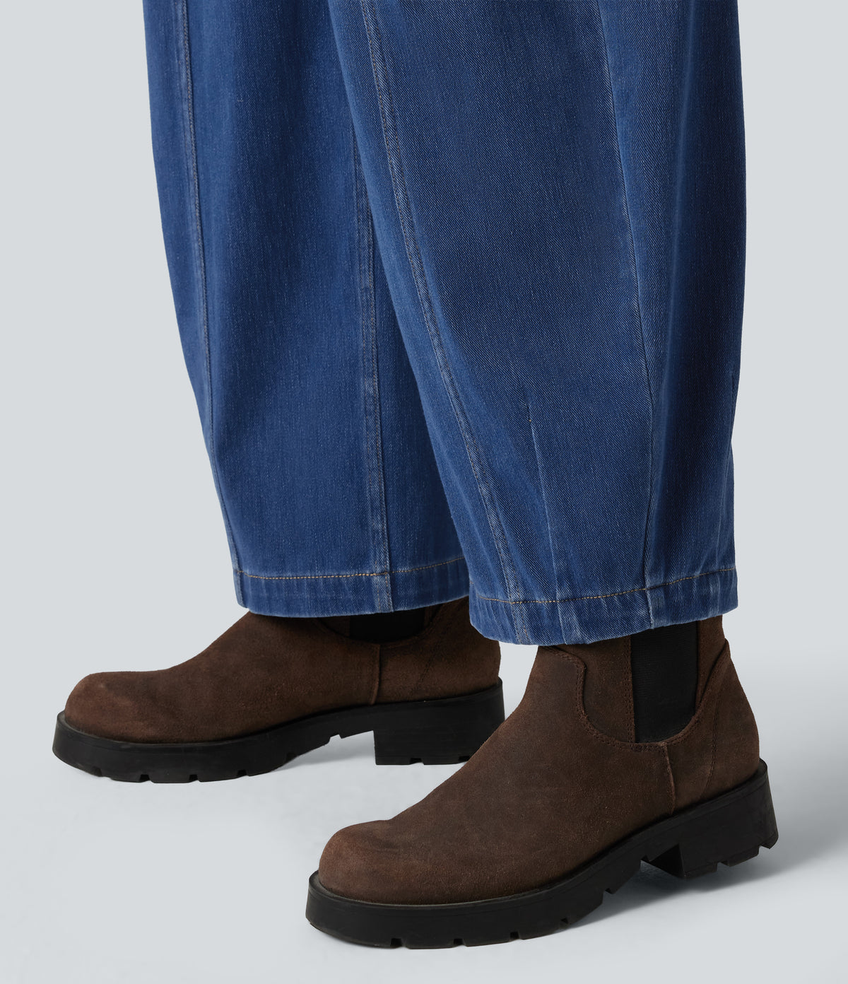 High Waisted Barrel Leg Casual Jeans with Pockets — Estate Blue Denim — view 7