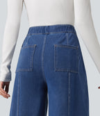 High Waisted Barrel Leg Casual Jeans with Pockets — Estate Blue Denim — view 5