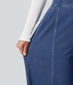 High Waisted Barrel Leg Casual Jeans with Pockets — Estate Blue Denim — view 6
