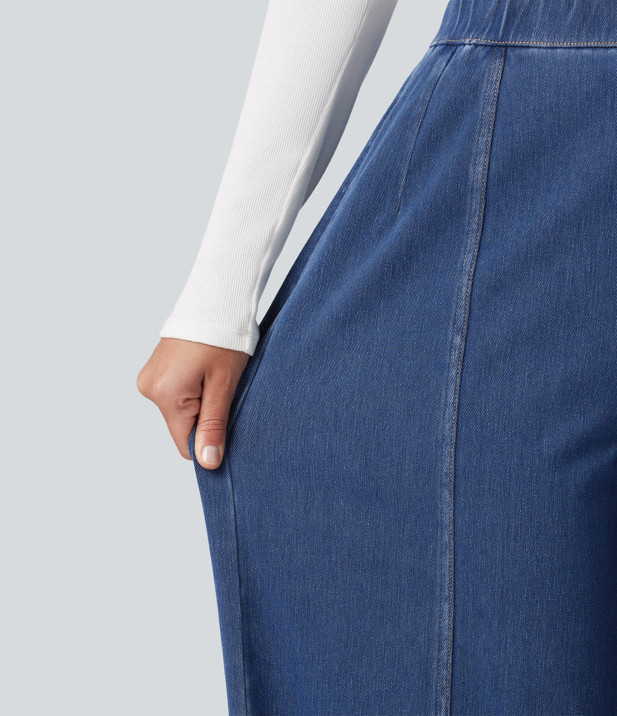 High Waisted Barrel Leg Casual Jeans with Pockets — Estate Blue Denim — view 6