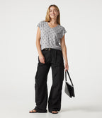 V Neck Short Sleeve Polka Dot Casual T-Shirt — Heather Noir Dot — view 8