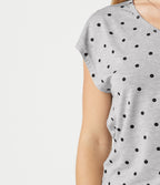 V Neck Short Sleeve Polka Dot Casual T-Shirt — Heather Noir Dot — view 4