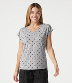 V Neck Short Sleeve Polka Dot Casual T-Shirt — Heather Noir Dot — view 7