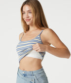 Ribbed Knit Stripes U-Neck Adjustable Straps Built-in Bra Casual Cami Top — Bluegrain Stripe — view 9