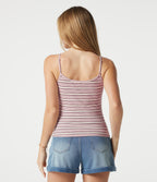 Ribbed Knit Stripes U-Neck Adjustable Straps Built-in Bra Casual Cami Top — Warm Sand Stripe — view 2