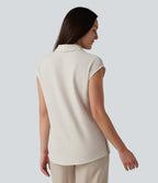 V-neck Sleeveless Split Hem Work Linen-Blend Blouse — Whisper White — view 2