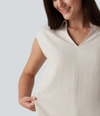 V-neck Sleeveless Split Hem Work Linen-Blend Blouse — Whisper White — view 6
