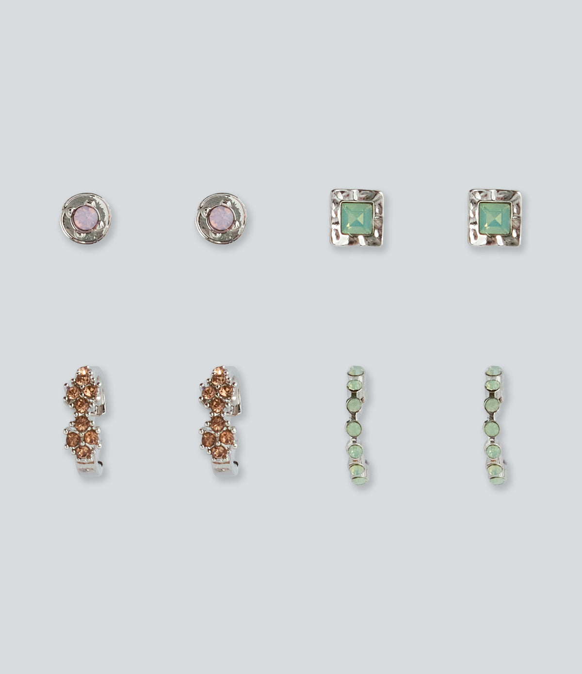 4 Pairs Alloy Colorful Rhinestone Earrings Set — Silver — view 1