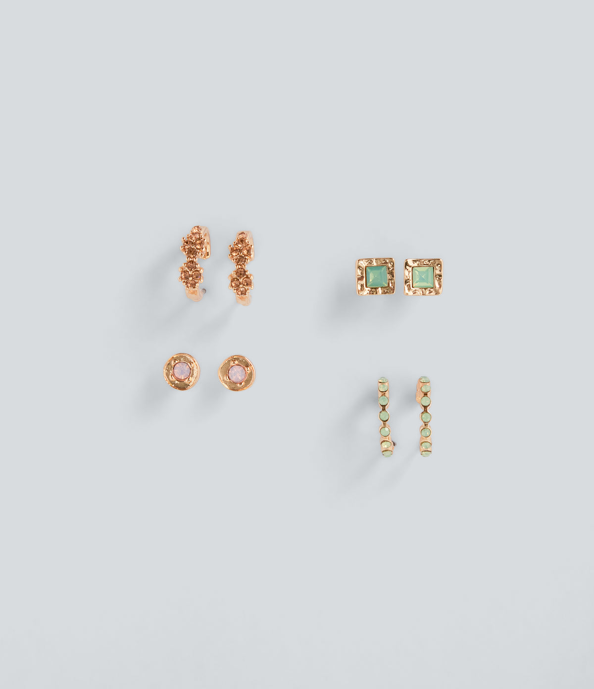 4 Pairs Alloy Colorful Rhinestone Earrings Set — Gold — view 7