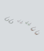 4 Pairs Alloy Colorful Rhinestone Earrings Set — Silver — view 2