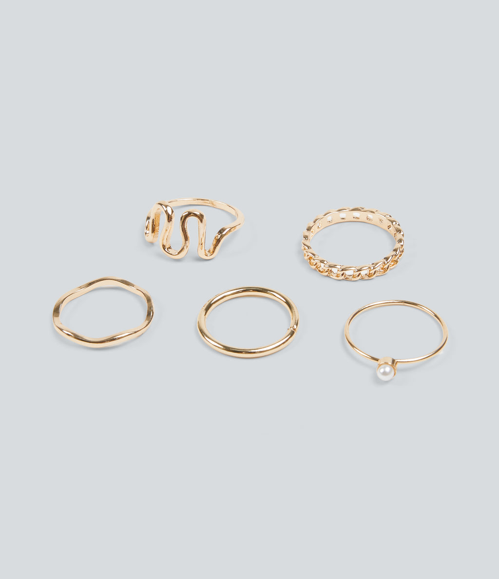 5 Pcs Rings Set — Gold — view 1