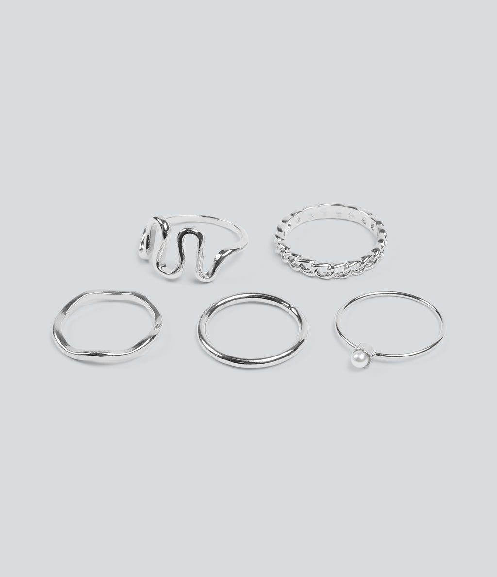 5 Pcs Rings Set — Silver — view 4