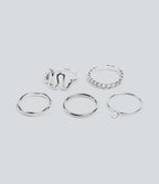 5 Pcs Rings Set — Silver — view 4