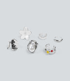 6 Pcs Alloy Floral Rings Set — Silver — view 4