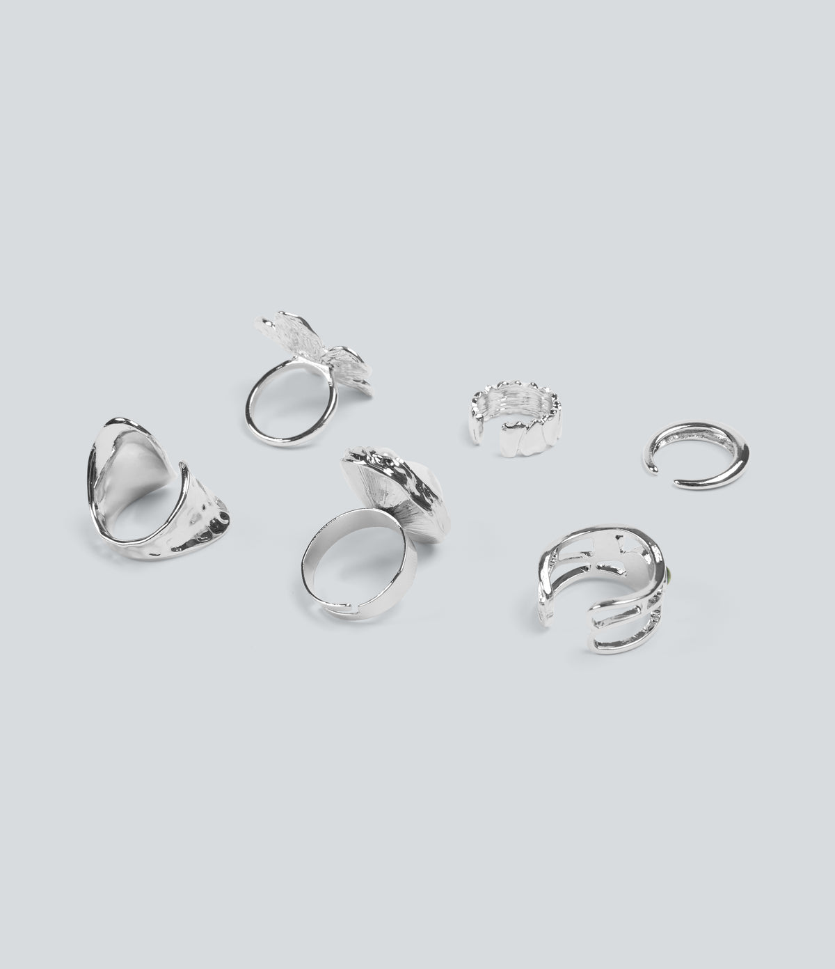 6 Pcs Alloy Floral Rings Set — Silver — additional view