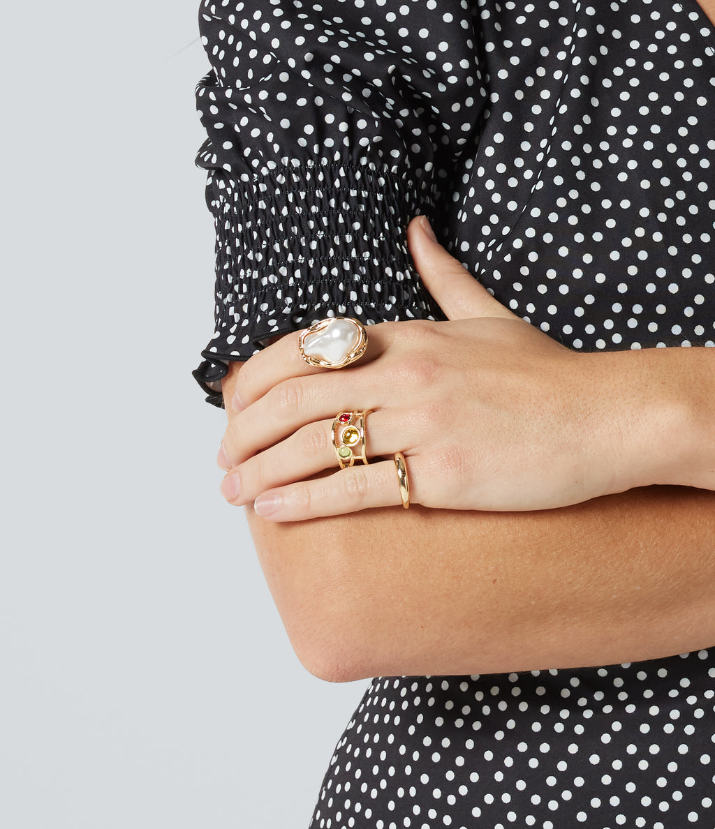 6 Pcs Alloy Floral Rings Set — Gold — view 3