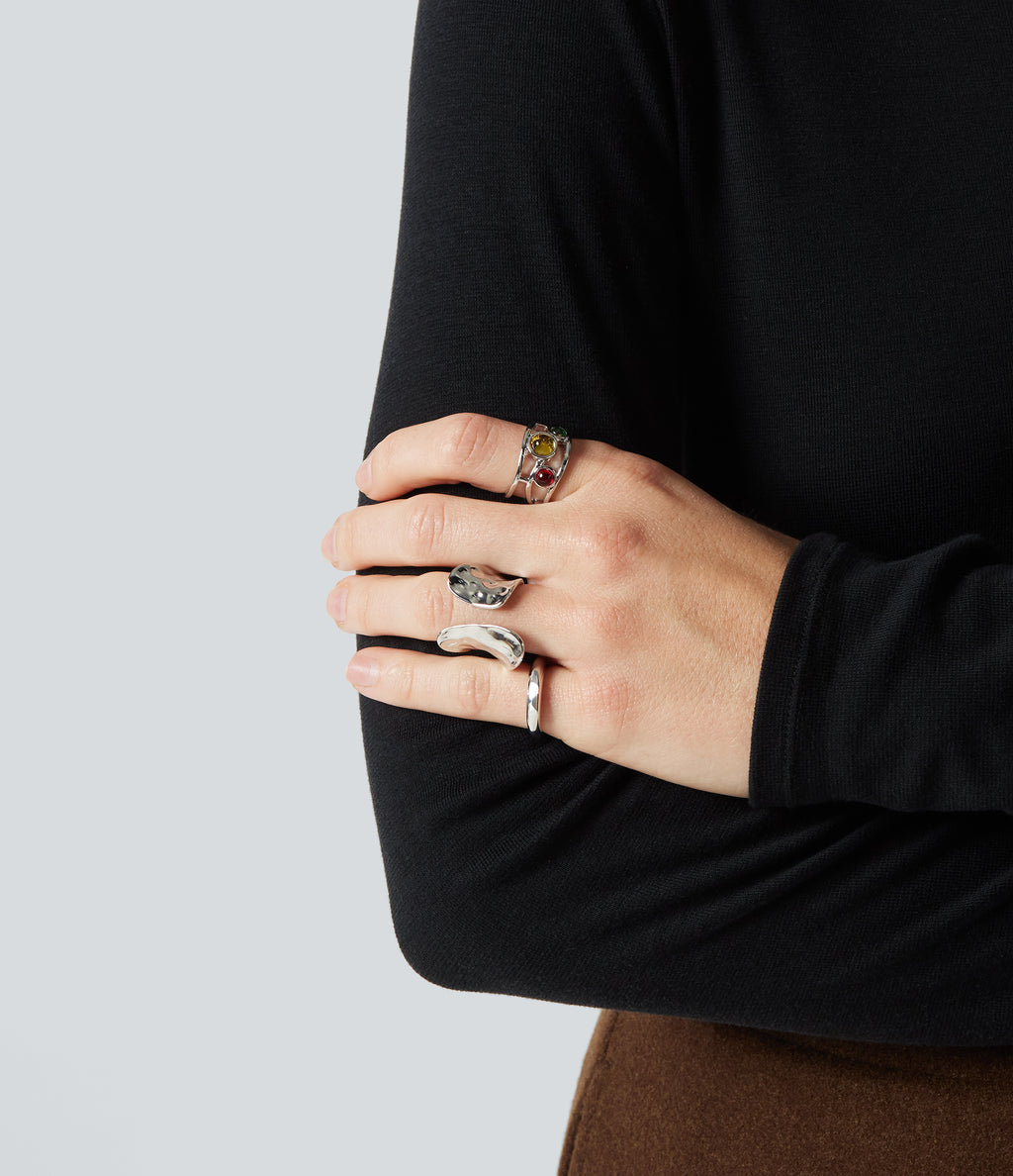 6 Pcs Alloy Floral Rings Set — Silver — additional view