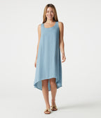 Scoop Neck Sleeveless 2-in-1 High Low Resort Flowy Dress — Stone Blue — view 3