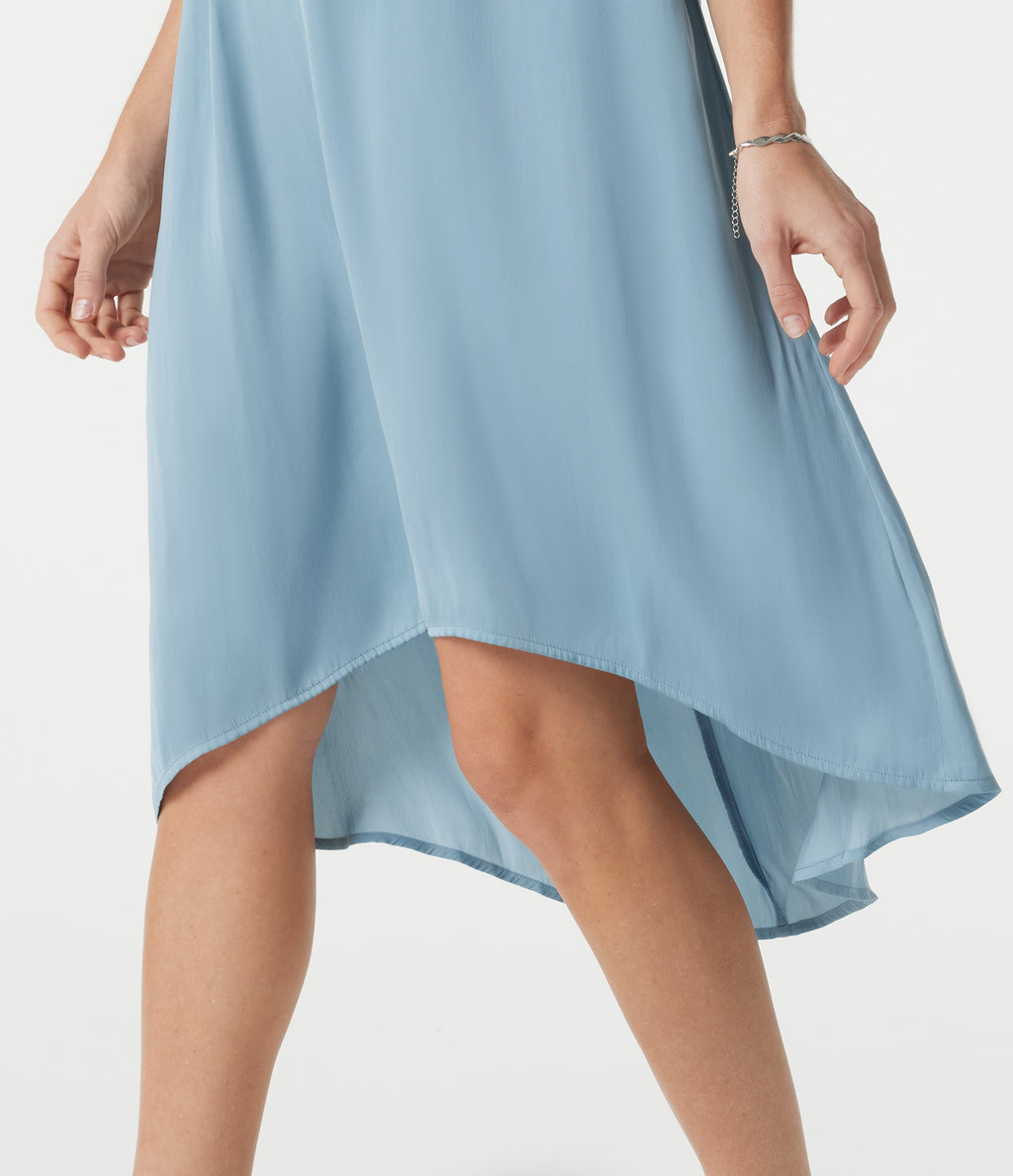 Scoop Neck Sleeveless 2-in-1 High Low Resort Flowy Dress — Stone Blue — view 6