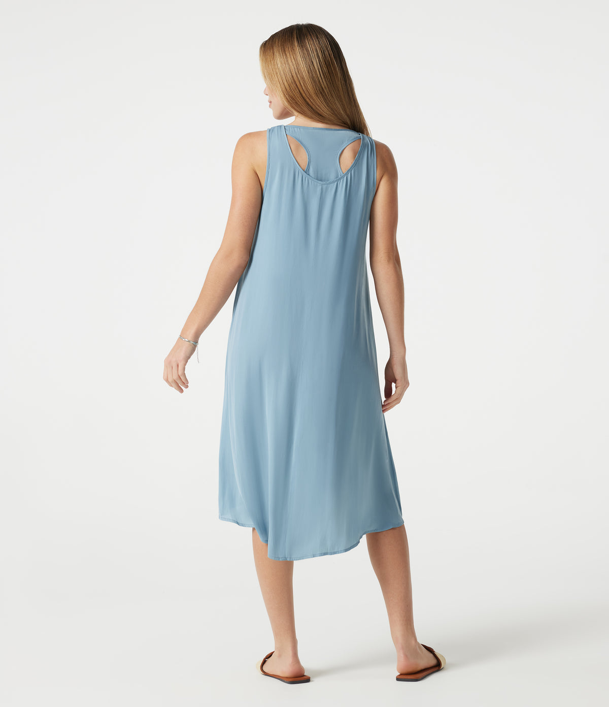 Scoop Neck Sleeveless 2-in-1 High Low Resort Flowy Dress — Stone Blue — view 2