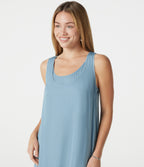 Scoop Neck Sleeveless 2-in-1 High Low Resort Flowy Dress — Stone Blue — view 4