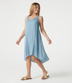 Scoop Neck Sleeveless 2-in-1 High Low Resort Flowy Dress — Stone Blue — view 1