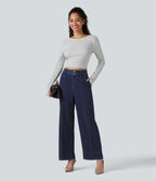 High Waisted Wide Leg Casual Jeans with Pockets — Inkling Blue Denim — view 7