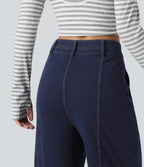 High Waisted Wide Leg Casual Jeans with Pockets — Inkling Blue Denim — view 5