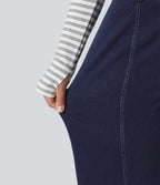 High Waisted Wide Leg Casual Jeans with Pockets — Inkling Blue Denim — view 6