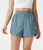 High Waisted Contrast Mesh 2-in-1 Quick Dry Workout Shorts 3'' with Pockets — Stone Blue — view 4