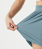 High Waisted Contrast Mesh 2-in-1 Quick Dry Workout Shorts 3'' with Pockets — Stone Blue — view 7