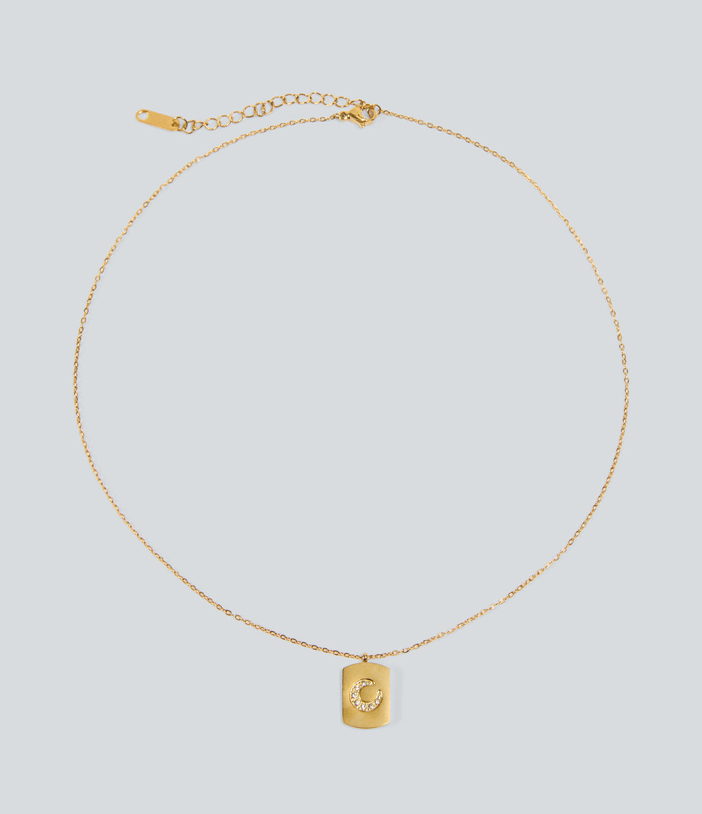 Stainless Steel Moon Pendant Necklace — Gold — view 1