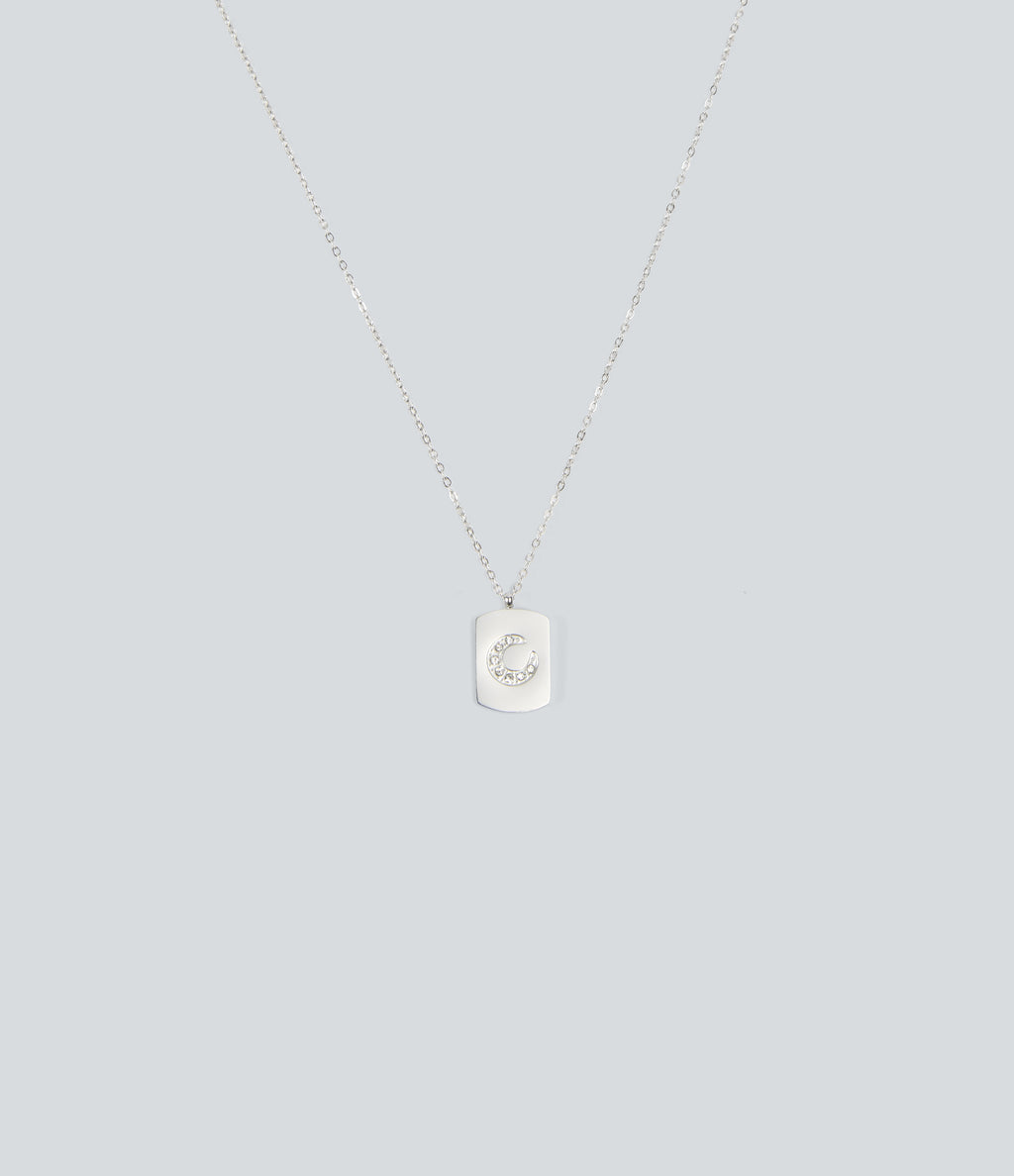 Stainless Steel Moon Pendant Necklace — Silver — additional view