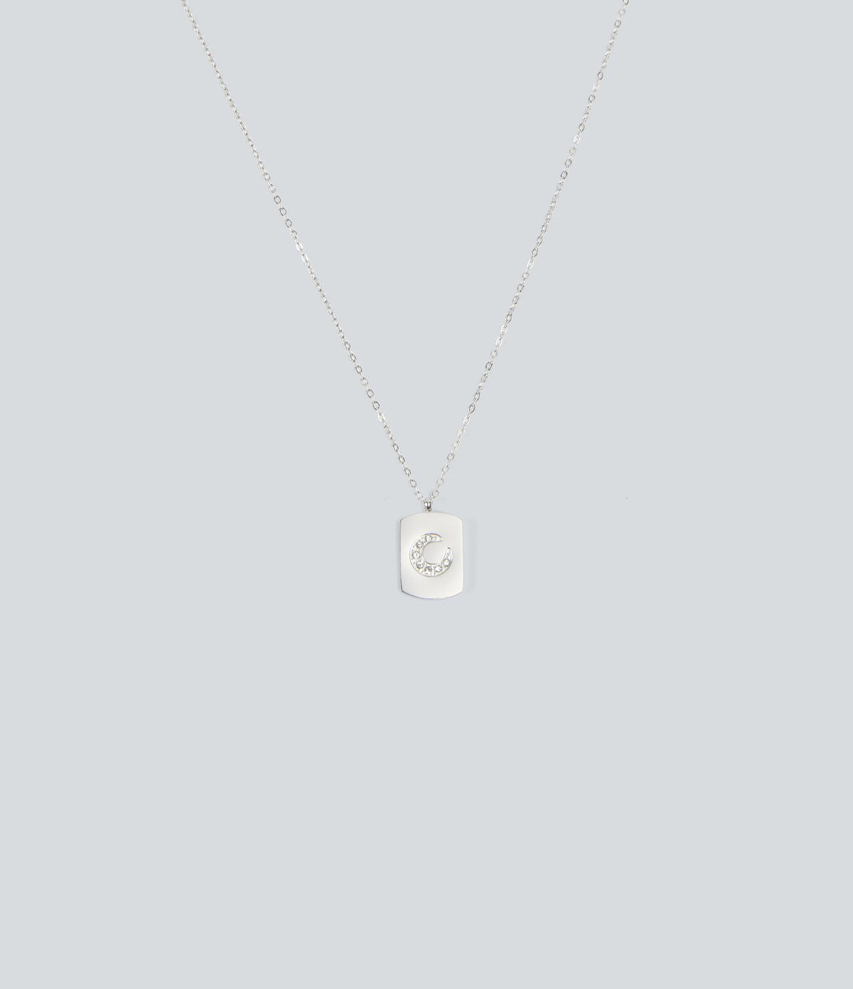 Stainless Steel Moon Pendant Necklace — Silver — additional view