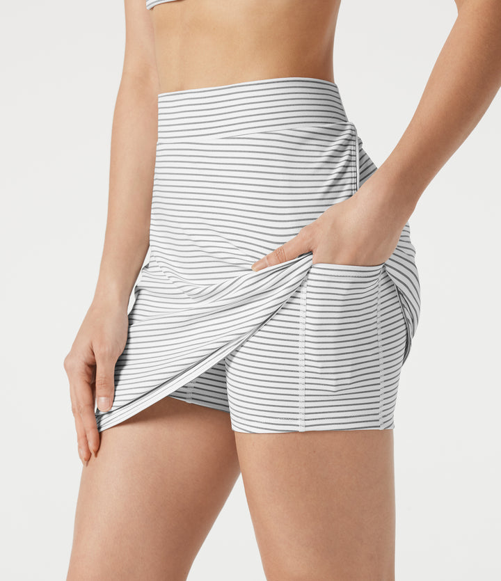 High Waisted Stripe 2-in-1 Bodycon Mini Golf Skirt with Pockets-Longer Length — Zebra Ripple — view 1