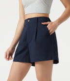 High Waisted Work Chino Cotton Shorts with Pockets 3'' — Navy Blazer — view 3