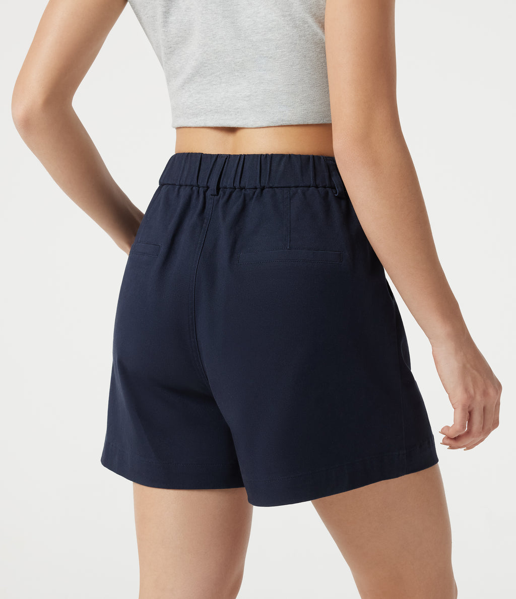 High Waisted Work Chino Cotton Shorts with Pockets 3'' — Navy Blazer — view 2