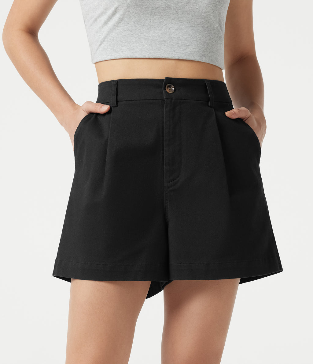High Waisted Work Chino Cotton Shorts with Pockets 3'' — Black — view 7