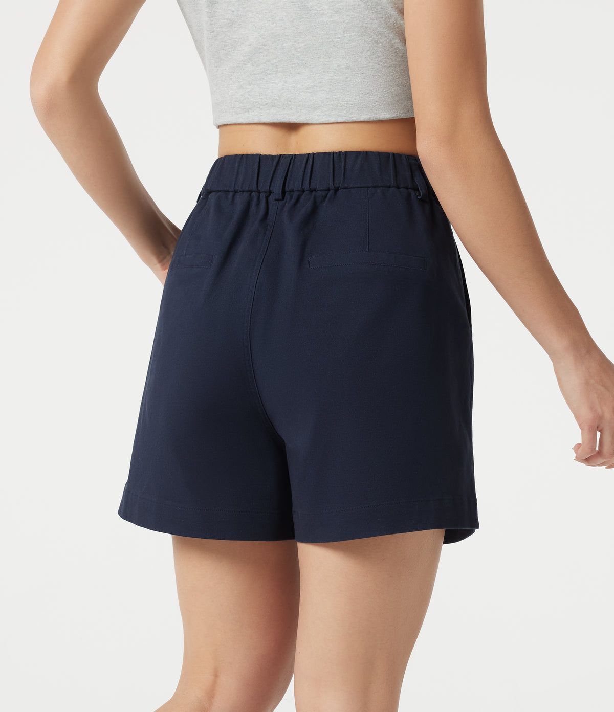 High Waisted Work Chino Cotton Shorts with Pockets 3'' — Navy Blazer — view 4