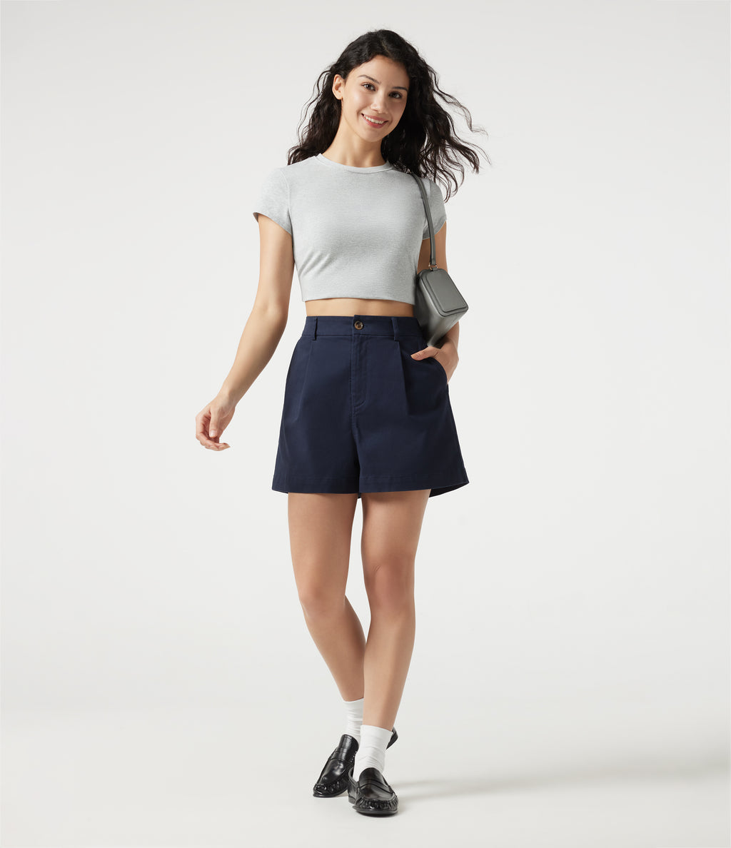 High Waisted Work Chino Cotton Shorts with Pockets 3'' — Navy Blazer — view 6
