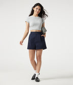 High Waisted Work Chino Cotton Shorts with Pockets 3'' — Navy Blazer — view 6